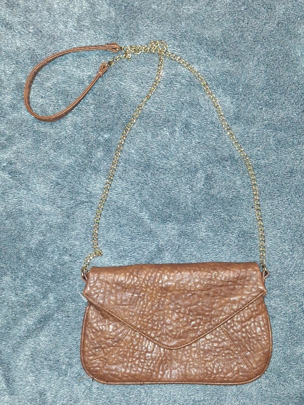 RUE 21 Brown Leather Envelope Crossbody Bag with Gold Chain